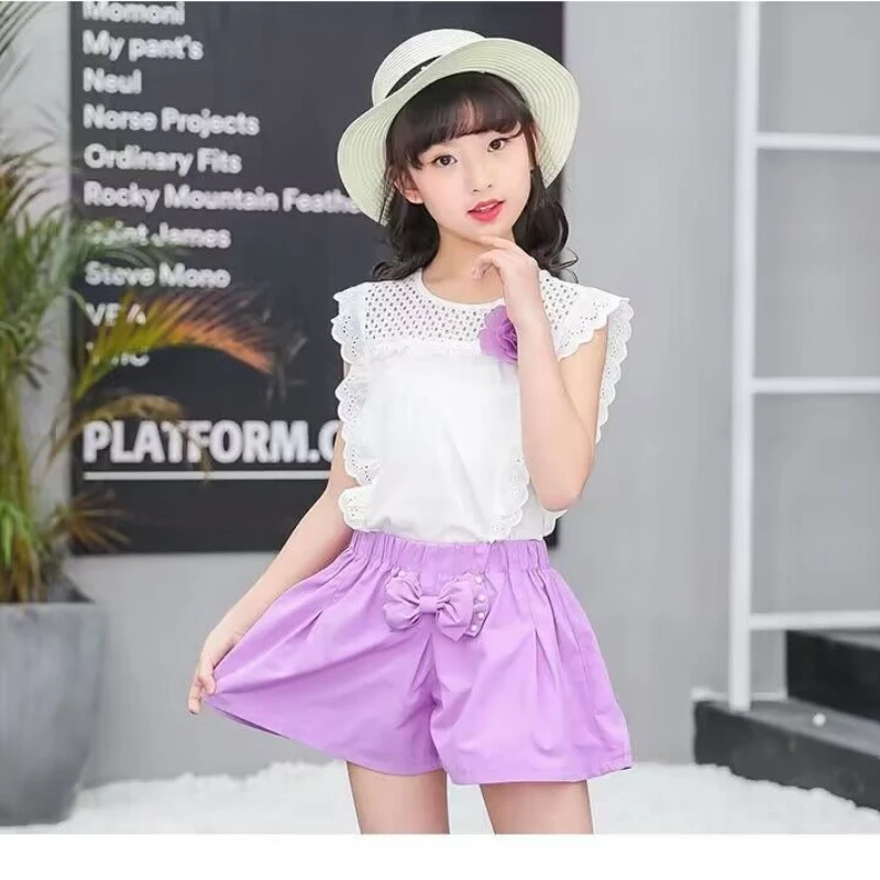 Summer Girls Suit Girls Korean Style 2 3 4 5 6 7 8 10 To 12 Years Old Two-piece Children's Sets T-shirt and Shorts Kids Clothes