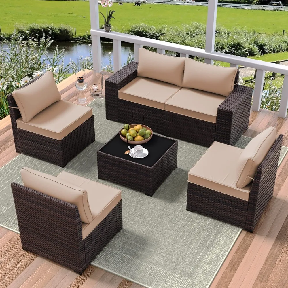 

Patio Furniture Sets, 6 Pieces Outdoor Furniture All Weather Patio Sectional Sofa PE Wicker Sofa Set, Outdoor Furniture Sets