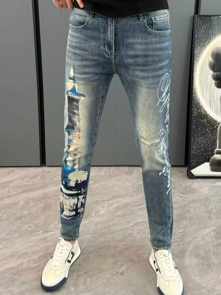 

High Quali Faionable Men's Casual Jeans Spring Summer Straight Leg Slim Fit Antimicrobial High Waist Long Pants