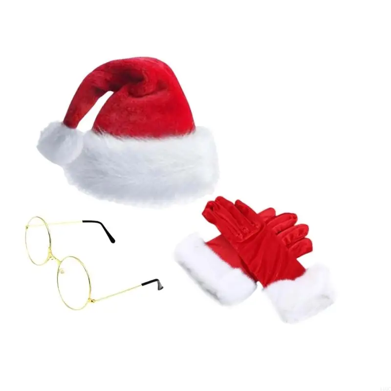 2025 زي بابا نويل الجديد لعيد الميلاد بدلة سانتا الفاخرة ذات اللحية الزائفة قبعات سانتا، نظارات