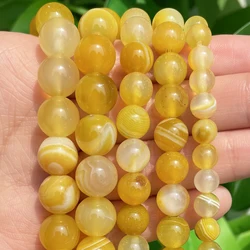 천연 석재 노란색 Sardonyx 마노 비즈 라운드 루스 스페이서 비즈 바느질 쥬얼리 만들기 DIY 팔찌 액세서리 15'