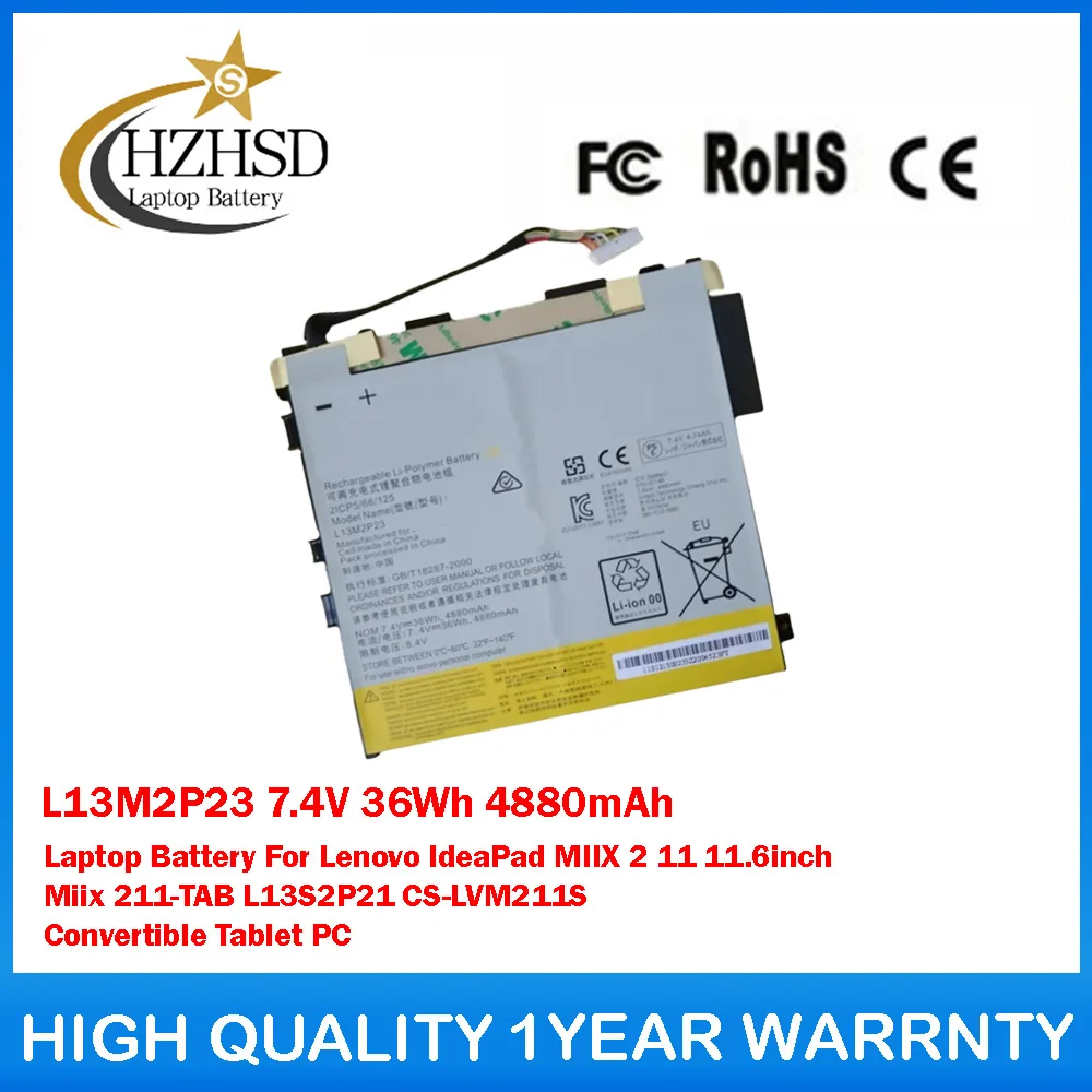 

L13M2P23 7.4V 36Wh 4880mAh Laptop Battery For Lenovo IdeaPad MIIX 2 11 11.6inch Miix 211-TAB L13S2P21 CS-LVM211S Convertible