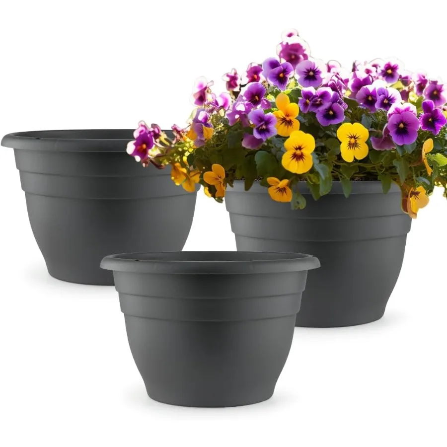 

3 Pack 11 Inch Durable Plastic Plant Pots with Drainage Hole and Plug for Indoor Outdoor Use Elegant Modern Design Ideal for Gr