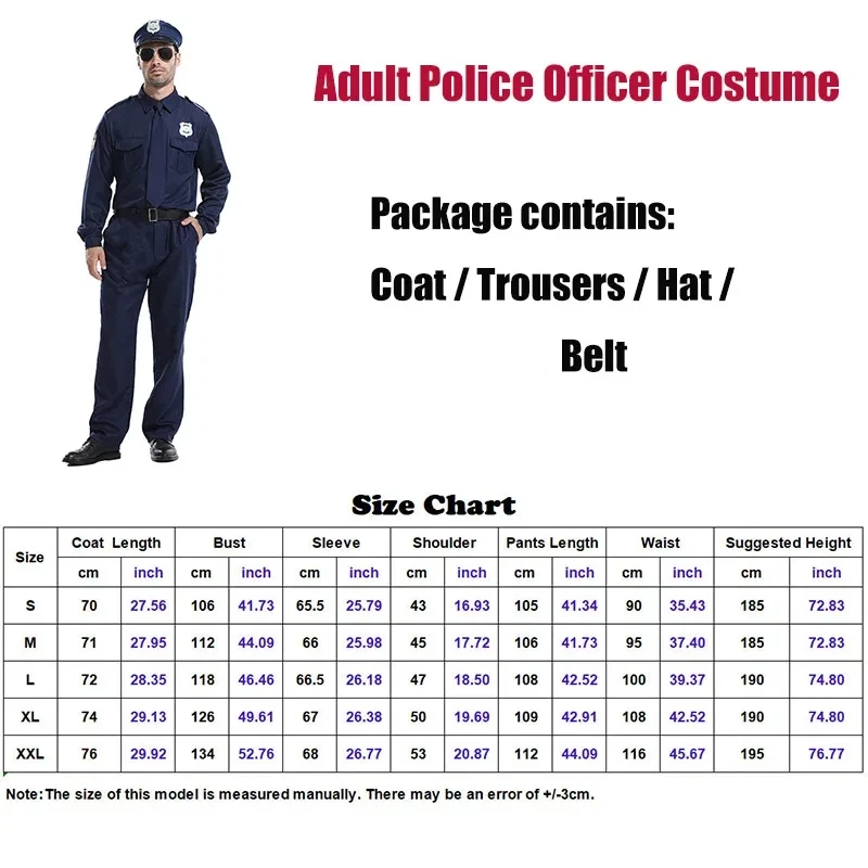 Herren Polizisten-Kostüm, dunkelblaue Polizeiuniform, Halloween-Kostüm für Erwachsene, Cosplay, Polizisten-Bühnenauftritt, Polizistenkleidung – Detail 1