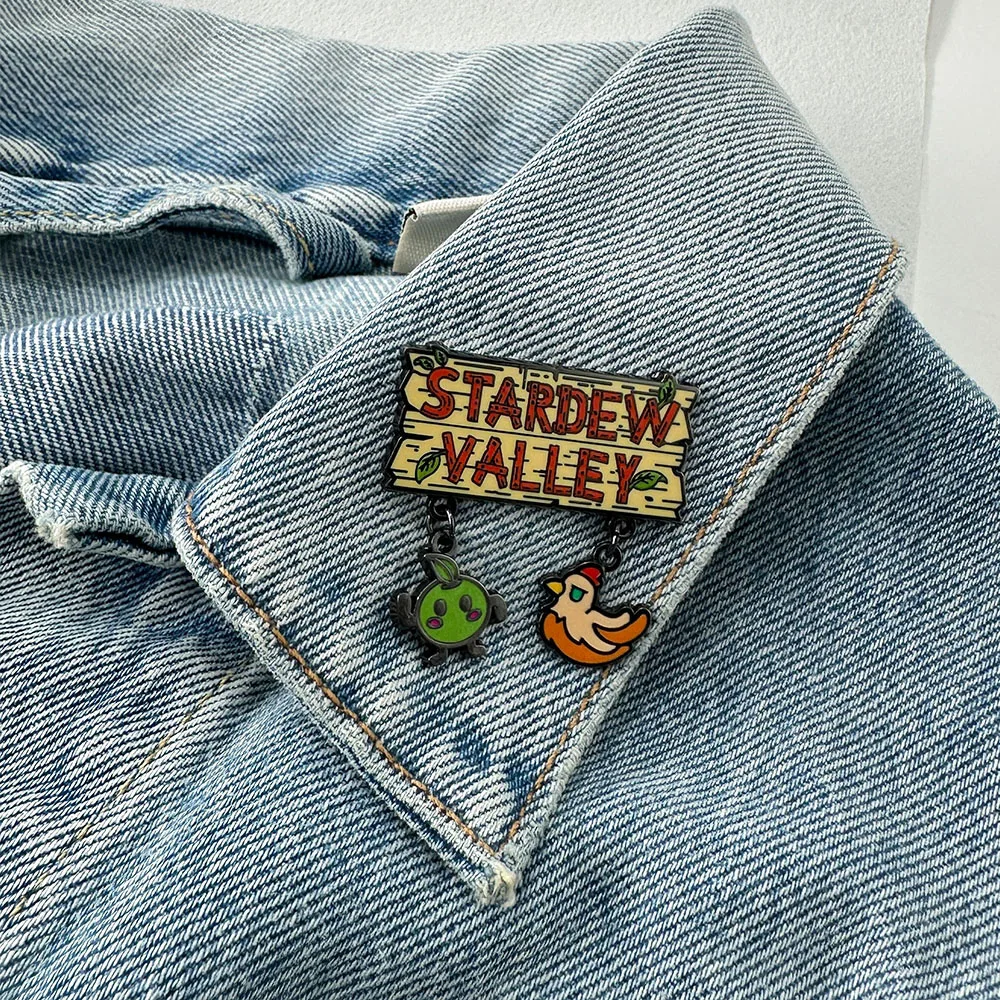 Stardew Valley Enamel Pin With Junimo And Chick Pendant Brooch Clothing Bags Cute Accessories Game Fan Collectibles Gifts