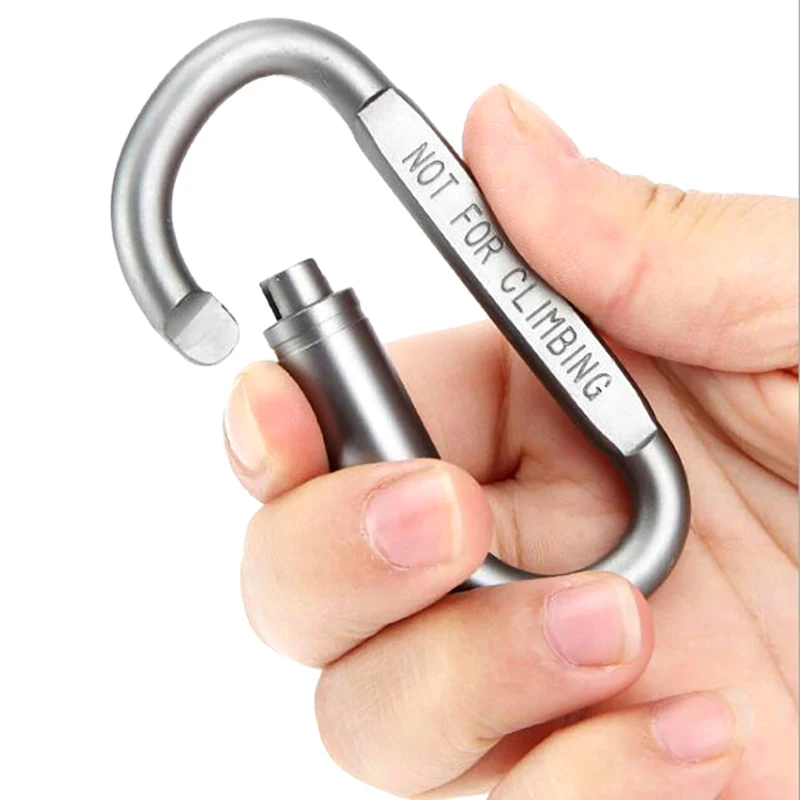 1pc Tactical D Keychain Shape Hook Buckle Clip Climbing Carabiner Hanging Fit Outdoor Silver Camping Survival Edc Tools