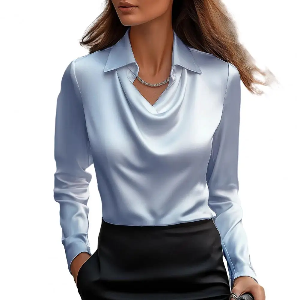 

Loose Shirt Tops Satin Lapel for Women Swing Collar Long Sleeve Top Solid Color Loose Blouse for Wear