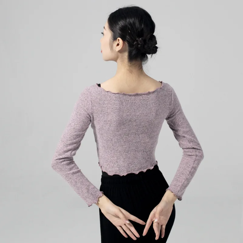Herfst en winter balletoefenkleding lange mouwen tops volwassen dames één-woord kraag dans moderne truien