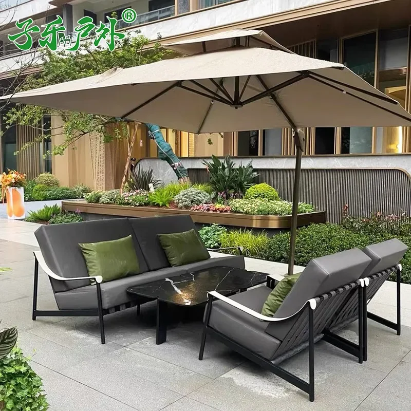 Outdoor Aluminum Frame Sofa Set for Villa Garden Terrace Balcony Weatherproof Rope Chair Furniture Rain and Sun Protection