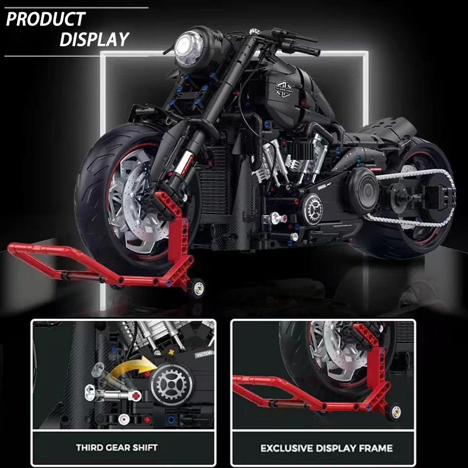 1:5 مكعبات بناء دراجة نارية سوداء للمدينة التقنية مع LED نموذج دراجة قاطرة عالي التقنية ألعاب أطفال للهدايا