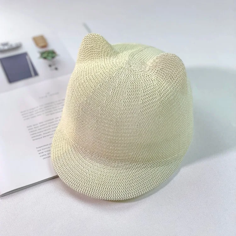 Cute Baby Hat With Ears Summer Straw Mesh Baby Girl Boy Hat Kids Baseball Cap Children Beach Sun Hat