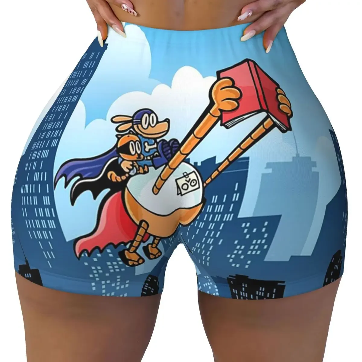 Custom Dog Guy And Cat Child - Supa Buddies Yoga Shorts Women Gym Workout Running Athletic Volleyball Biker Shorts
