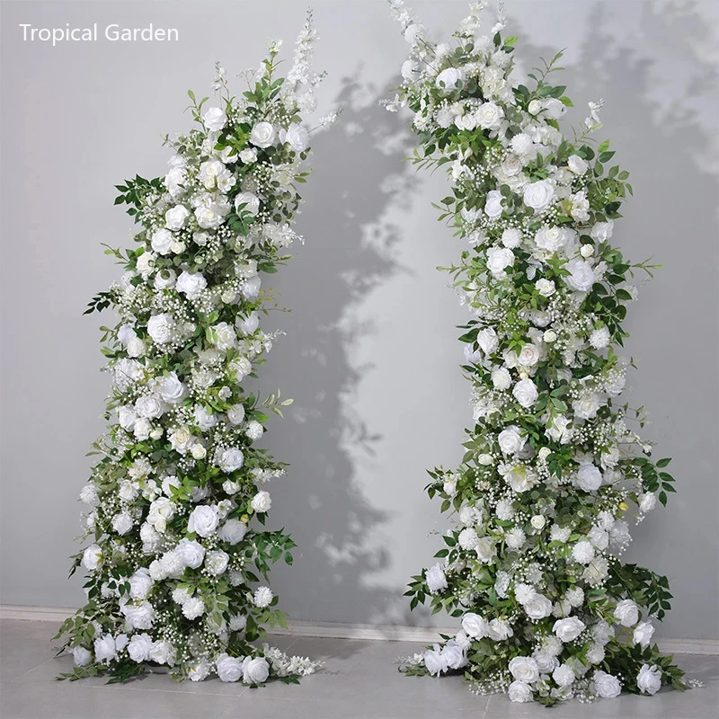 Artificial Flowers Planys Horn Flower Row Wedding Arch Decoration Floral Row Backdrop Arrangement Party Event Decor Display Prop