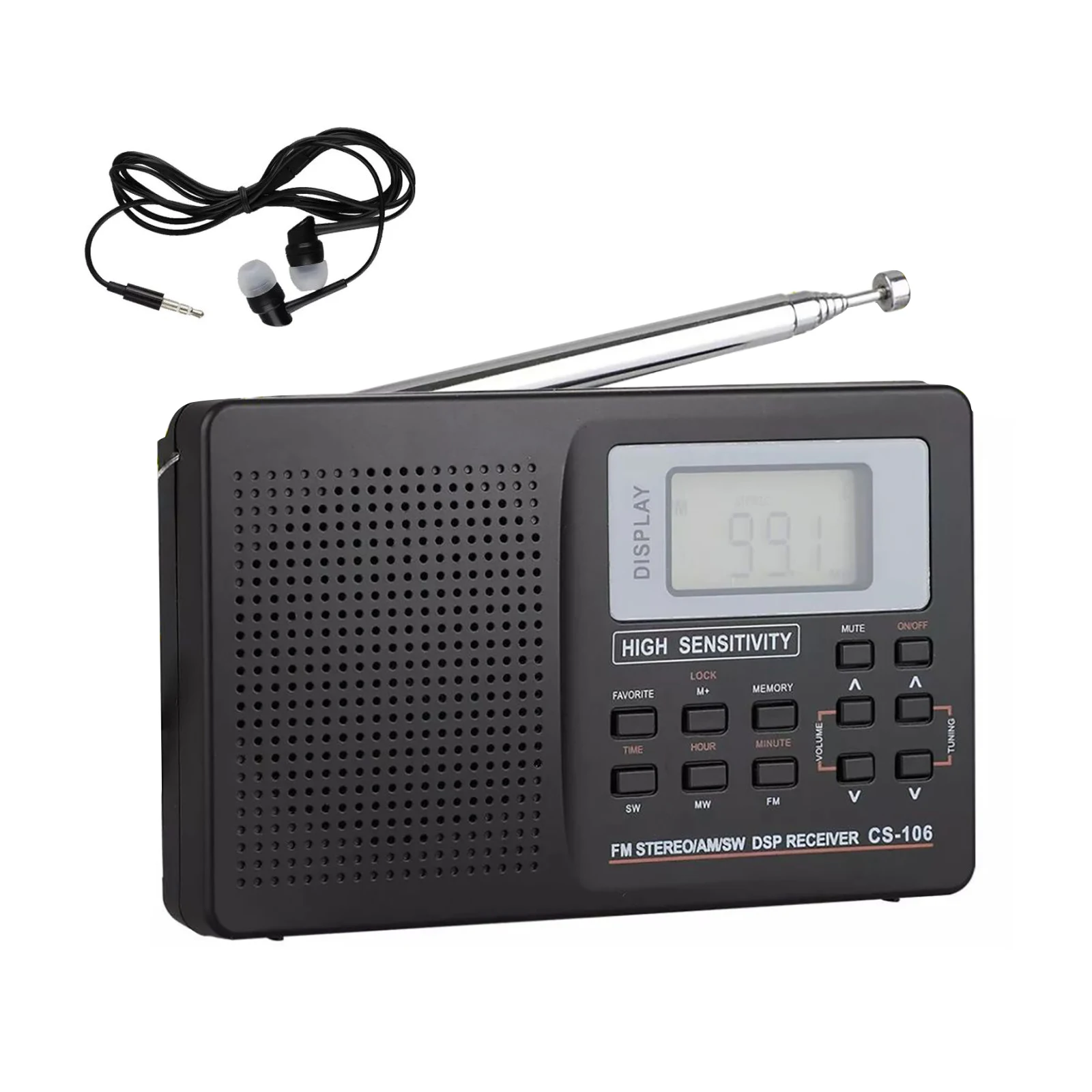 Multi-Band Digital Stereo Radio Portable FM/AM/SW/MW/TV Full Frequency Band Receiver Portable LCD Display Radio With Clock&Alarm