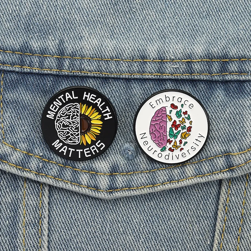 Creative mental health-themed badges, brain sunflower butterfly pattern alloy pins, accessories for clothing and bags, gifts