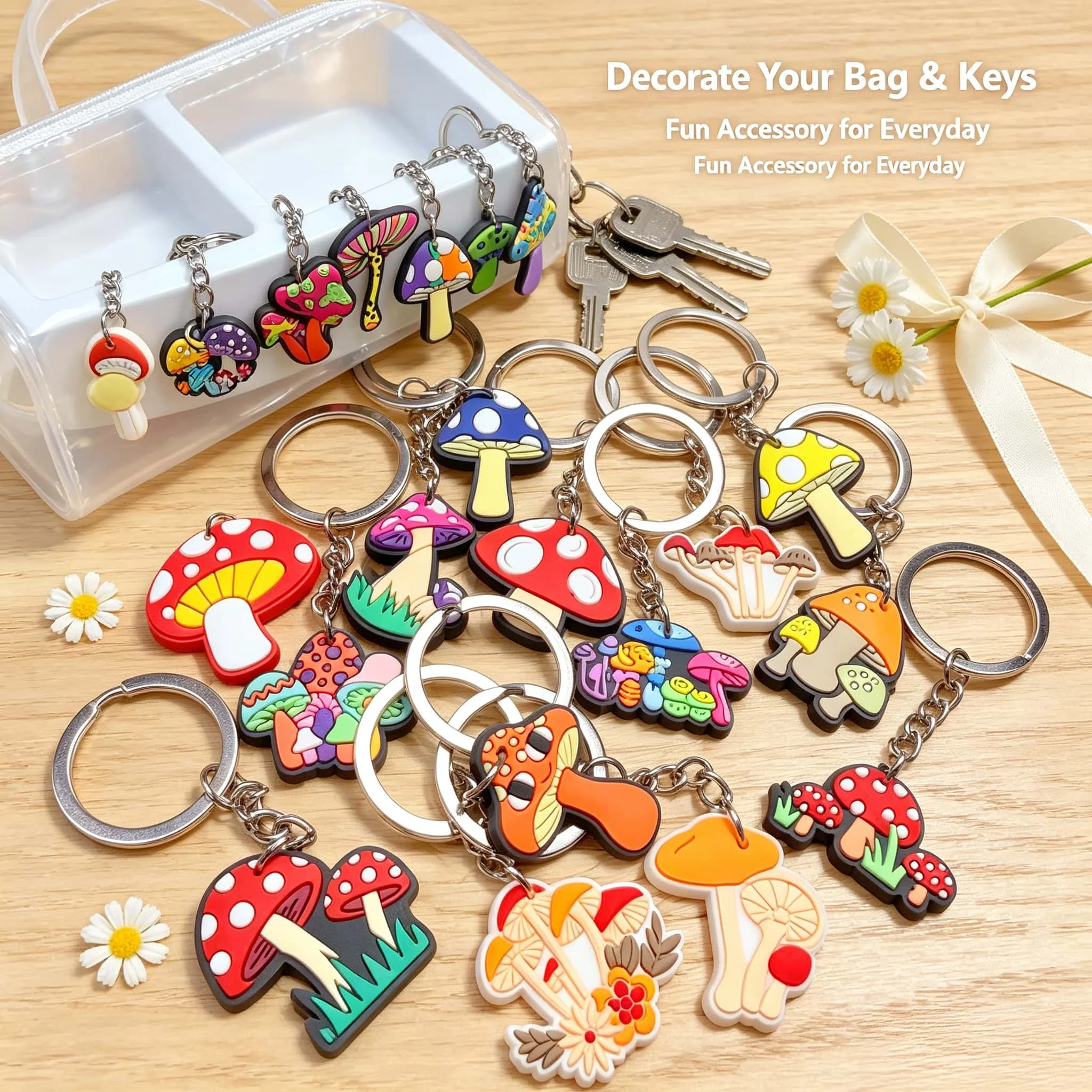 1-20Pcs Cartoon Mushroom Pvc Key Tags Keyrings Holder Organizer Bag Charms Car Keychain Pendant for Key Control Holiday Present