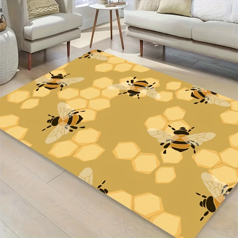 Fröhlicher Teppich mit Bienen- und Wabenmuster, weiche, rutschfeste Bodenmatte für den Innen- und Außenbereich, für die Dekoration von Küche und Wohnzimmer