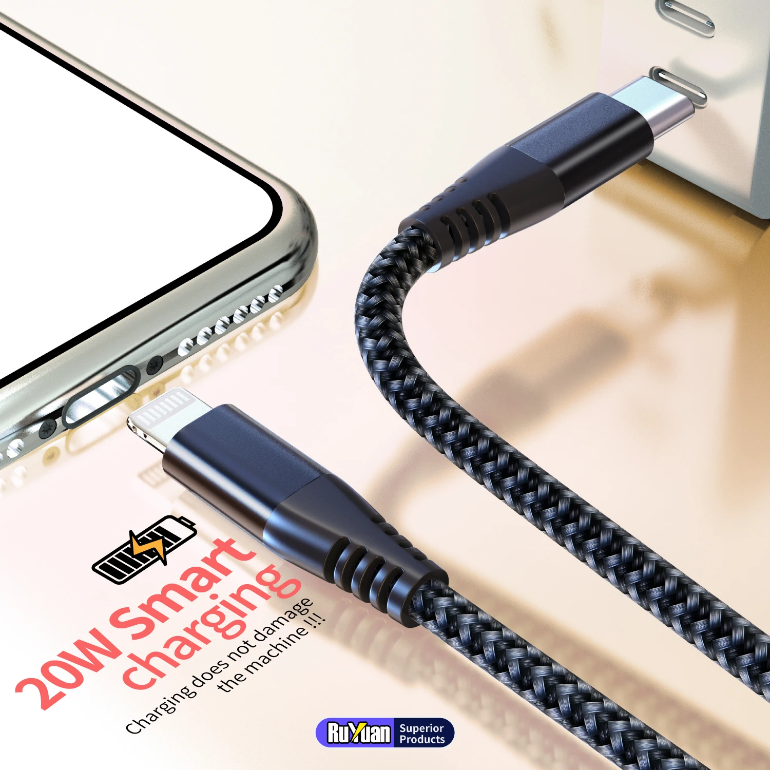 MFI Certified Fast Charging USB-C to Lightning Data Cable, 20W Nylon Braided Cable for iPhone 14, 14 Pro, 14 Plus, 13, 12, 11