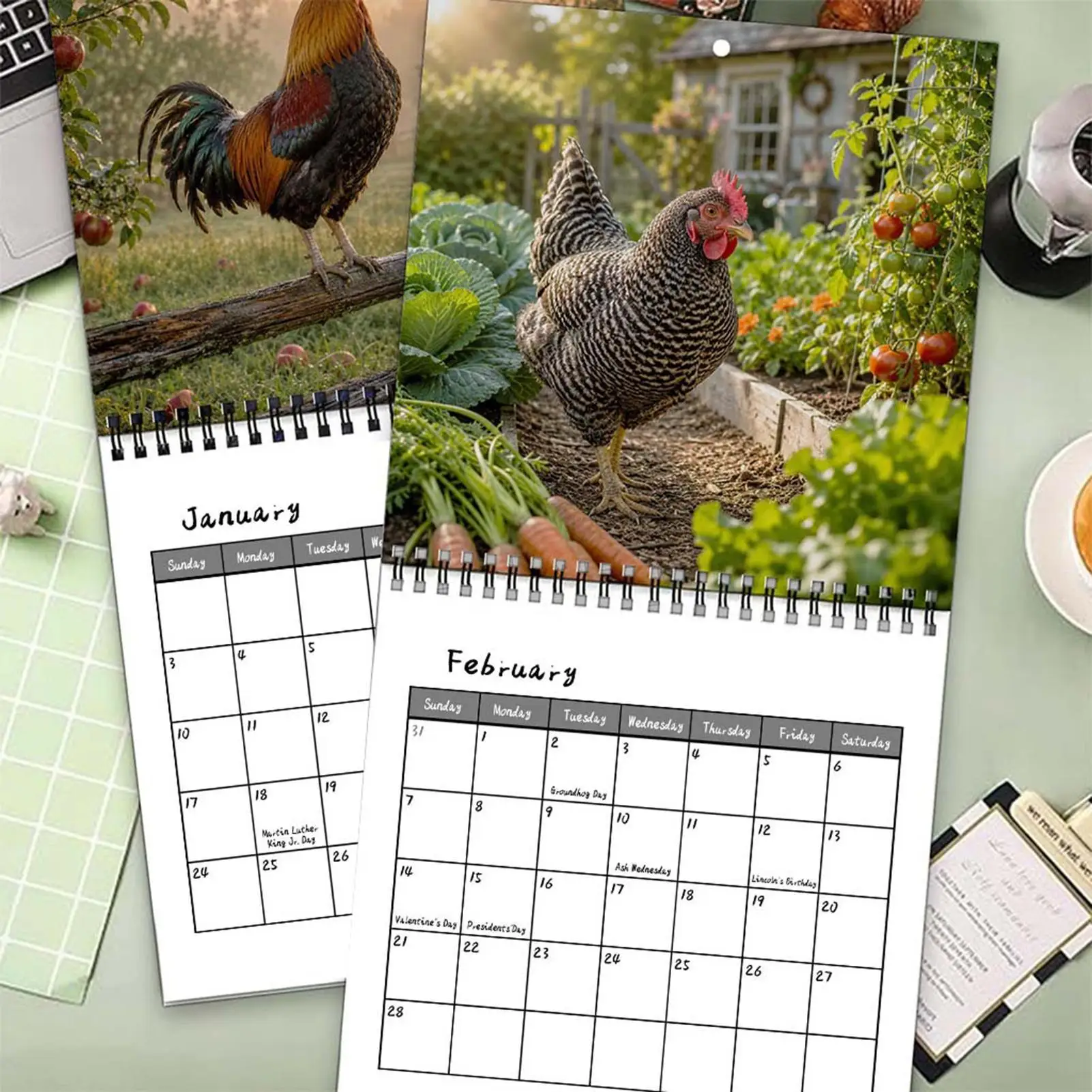 2027 Wall Calendar 12 Months Funny Chicken Spiral Binding Wall Calendar For Daily View Planner Organiser Home Office Decor