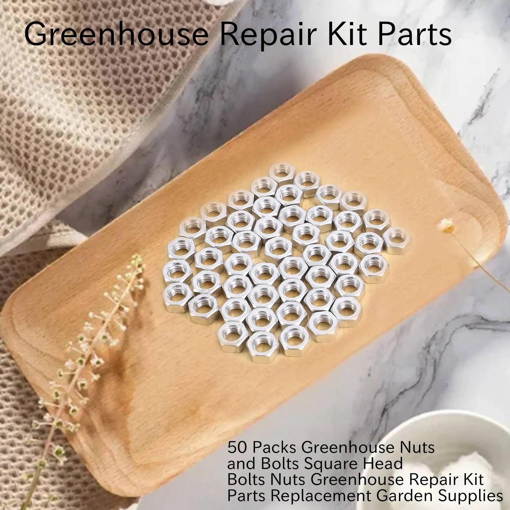 50 Packs Greenhouse Nuts And Bolts Square Head Bolts Nuts Greenhouse Repair Kit Parts Replacement Garden Supplies-AT30