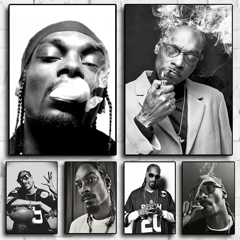 Gangster Rap Music Singer Canvas Painting Snoop Dogg Hip Hop Rapper Poster Black and White Wall Art Print Pictures Home Decor