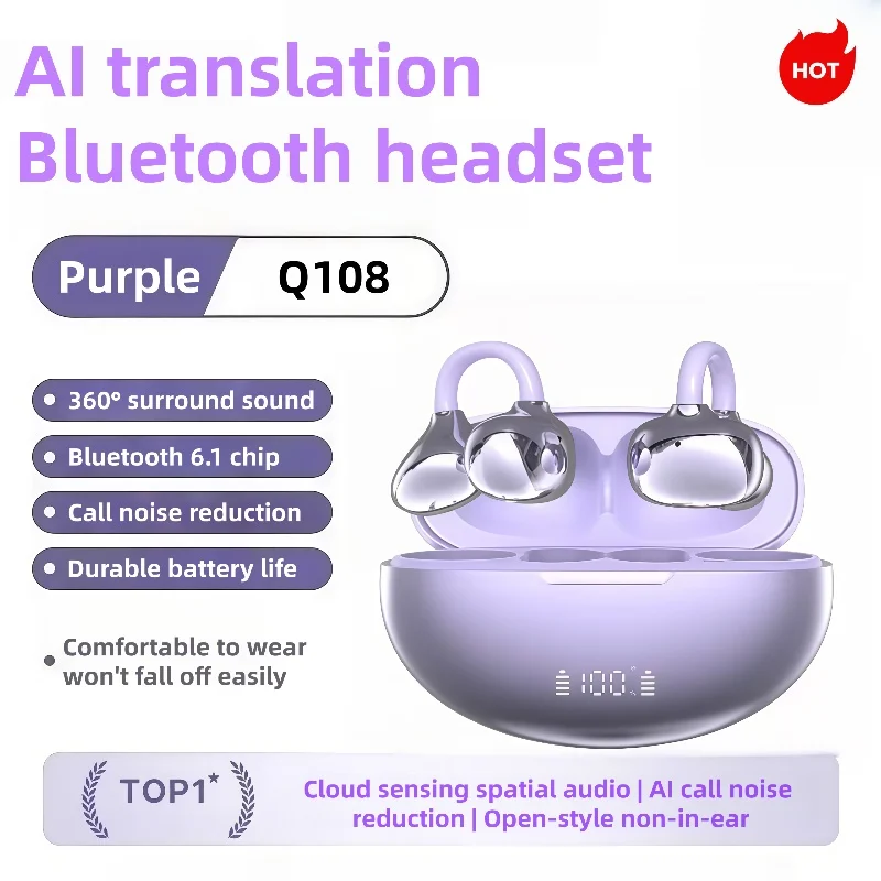 AI vertaling Q108 Draadloze Koptelefoon Bluetooth 6.0 Ultra lange batterijduur Stereo Ruisonderdrukking Bass HIFI Touch Oortelefoon