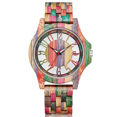 Imagen 2 del producto Reloj de madera de cuarzo para hombre, cronógrafo con esfera de números arábigos, hueco y transparente, Estilo Vintage, Correa completa Natural