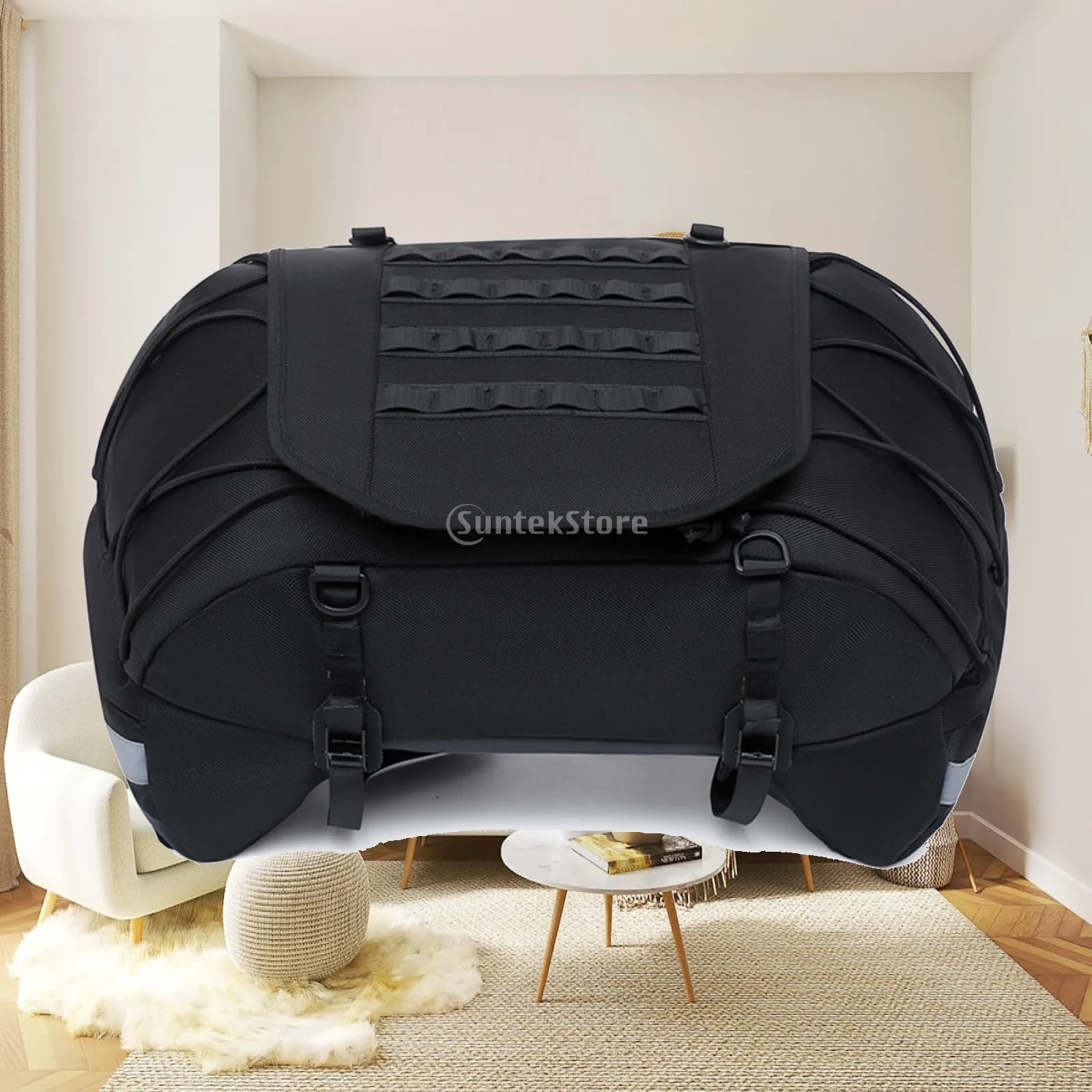 Motorcycle Tail Bag with Straps Strap-Mount Motorcycle Rear Seat Bag Large Capacity for Touring Riders, Motorcyclists, Daily