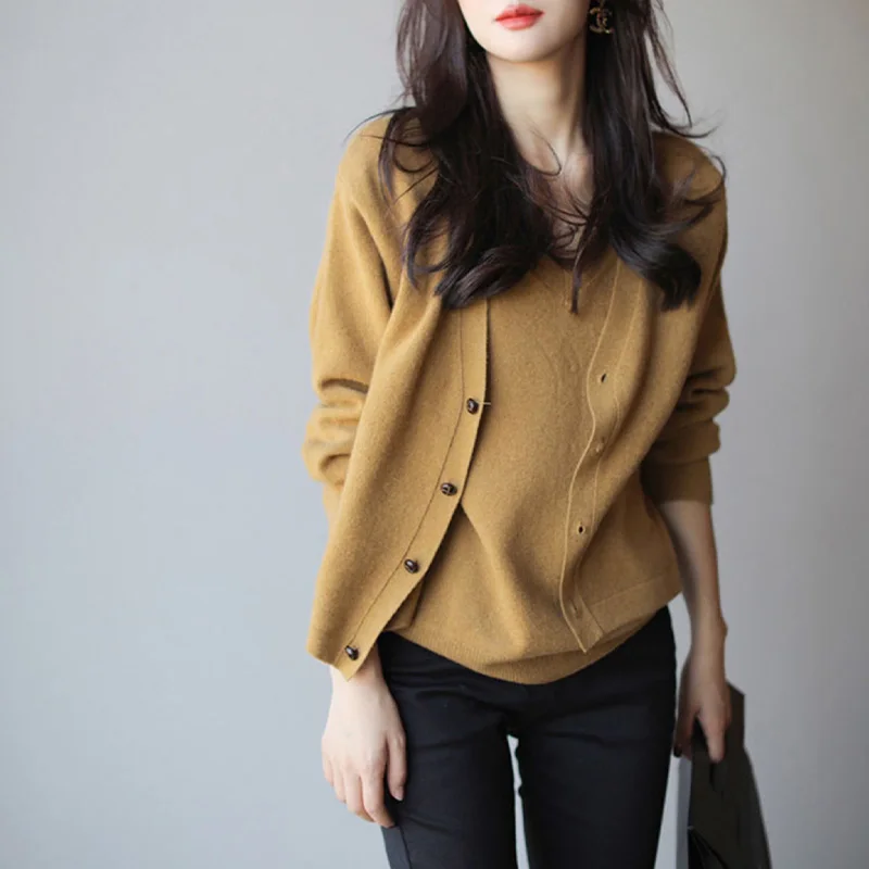 

Ele Layered Knitted Sweater Women's Autumn Winter Faionable Loose Versatile Base Layer Trendy V-ne Long Sve