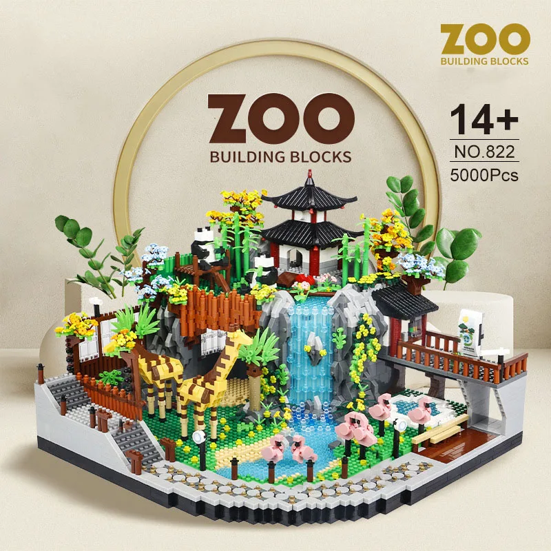 Creative City Street View Micro Diamond Block Desert Zoo Nanobrick Figure Architecture Model Building Brick Toys Colleciton