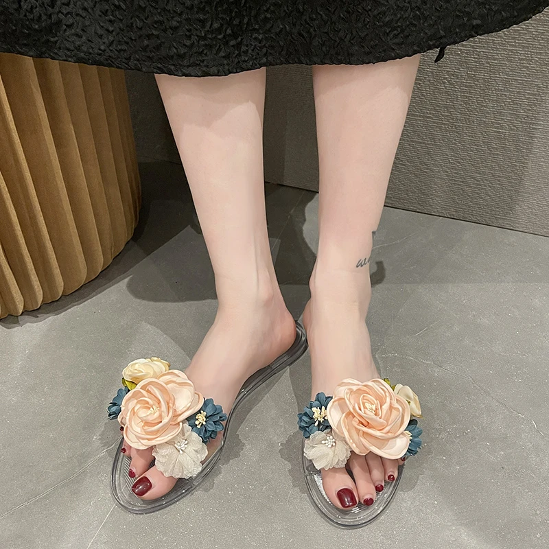 Slippers Women Fashion  2022 Summer Transparent Flower Slippers for Woman Comfortable Luxury Women Shoes