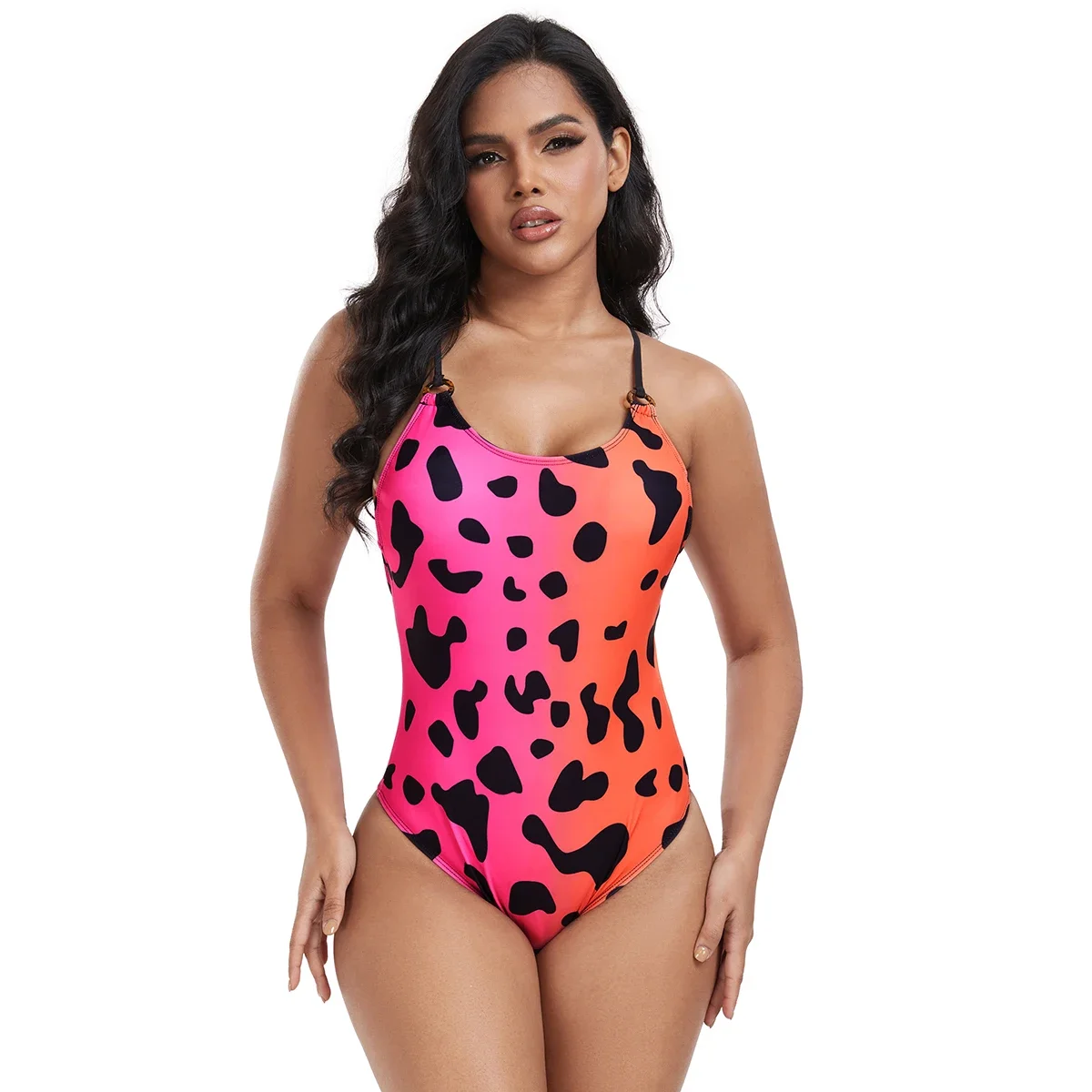 Plus Size Swimsuit One Piece Bathing Suit Women Swimwear Bright Monokini 2025 New Beachwear Lady Bodysuit Cross Back Swim Wear