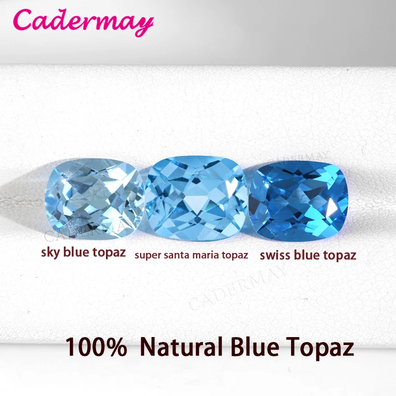 CADERMAY Long Cushion Cut Swiss Blue Natural Topaz Loose Stone With GRC Certificate Beads For Inlaid Jewelry Making