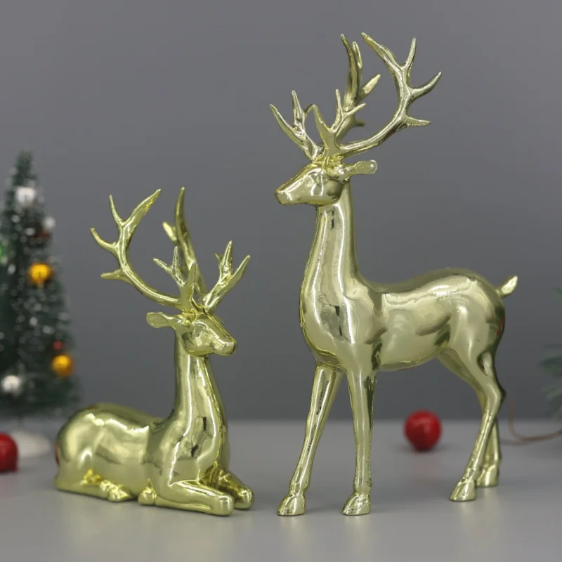 زوج من زخارف تمثال الأيائل المذهبة، مناسبة لزينة عيد الميلاد، مثالية لتزيين سطح المكتب في المكاتب وغرف النوم، #2