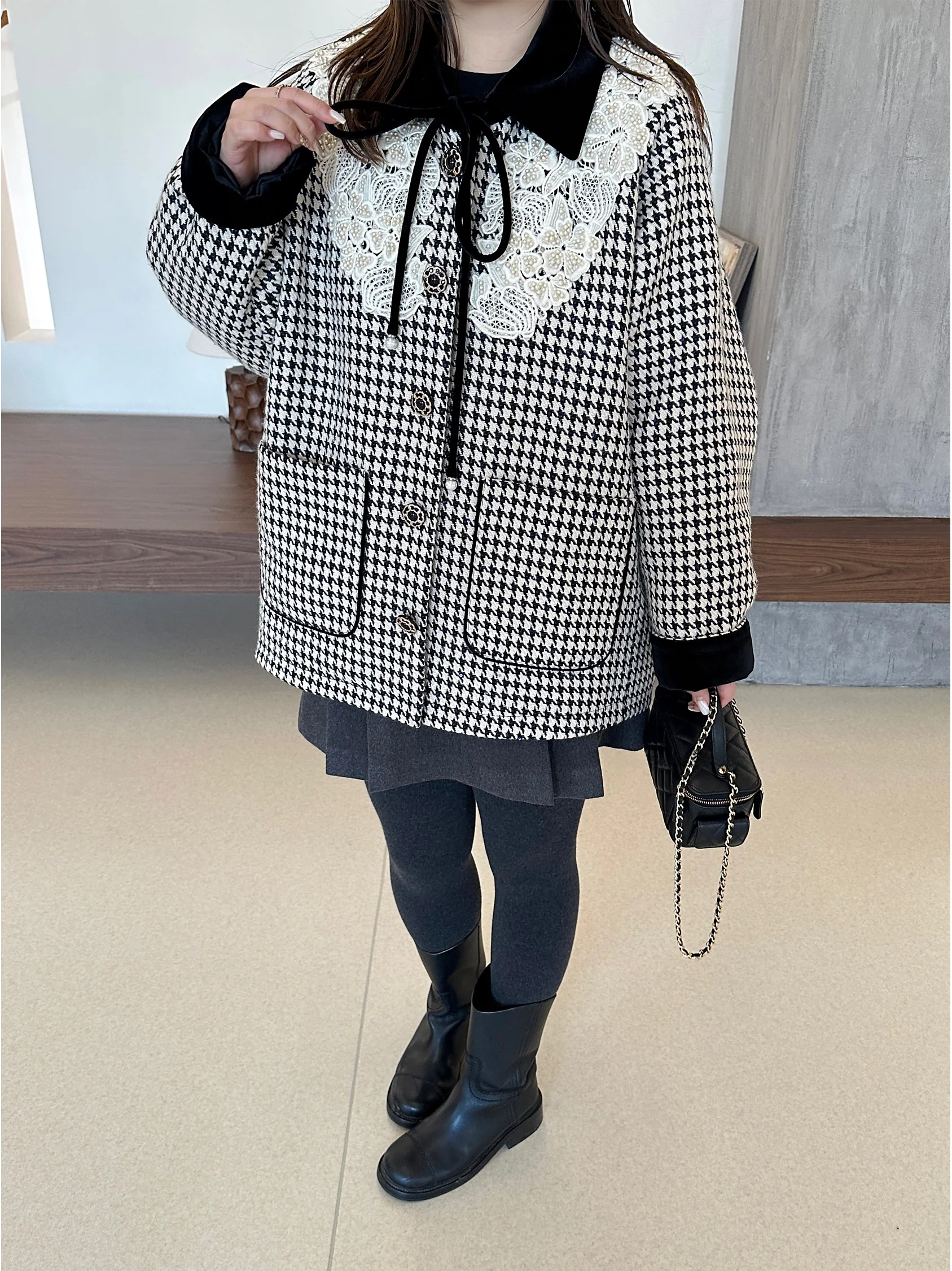 

High Puffin Siberian 95 White Goose down Plaid Women's Puffer Jaet Jio Jio Private Collection Sli Ci Casual Coat