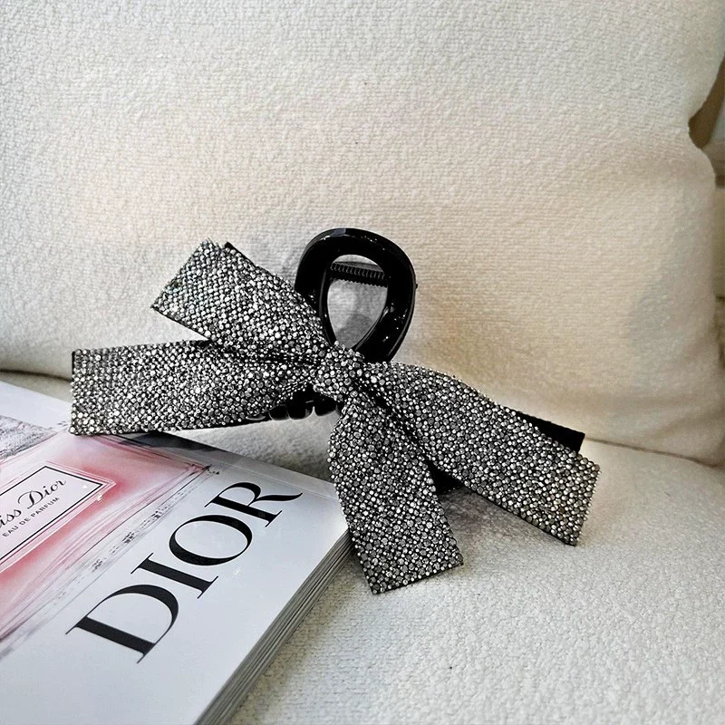 

New Full Rhinestone Bow Claw Clip Women's Back Head Hair Clip Elegant Luxury Hairpin Headwear For Updo Daily Casual Hairstyle