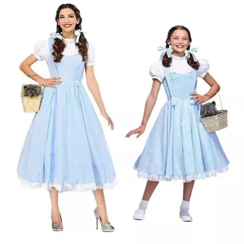 The Dorothy Maid Costume Halloween Fancy Party Cosplay Maid Uniform Parent-child Blue Gingham Dress