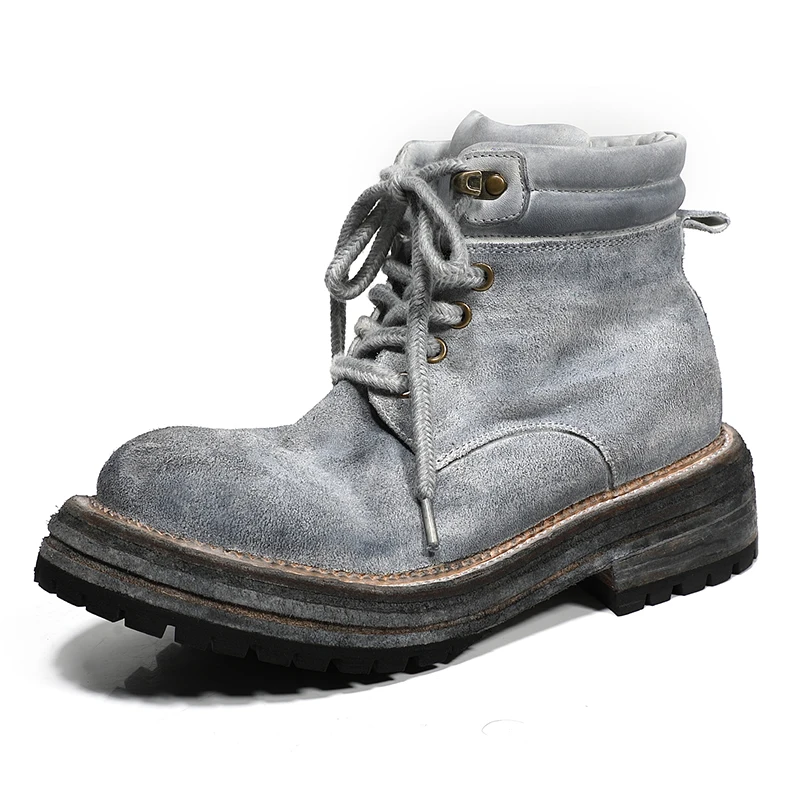 

Italian Horse Buttocks Leather Hand Sewn Casual Shoes Men's and Women's Outdoor Retro Leather Outsole Goodyear Grey Suede Shoes