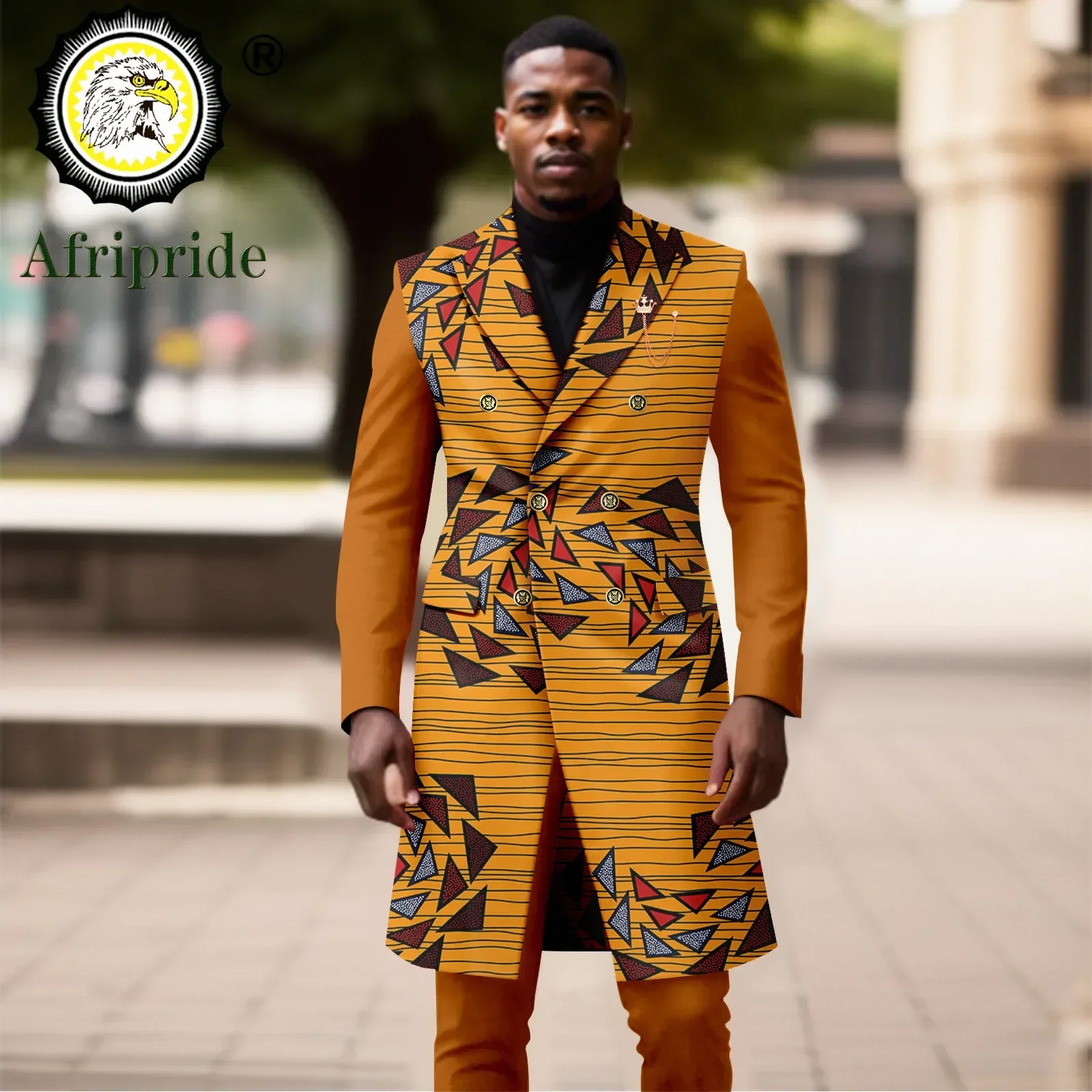 African Suits for Men Double Breasted Full Sleeve Slim Fit Chian Blazer and Trousers Set Dashiki Clothes Print Outfits A2316080