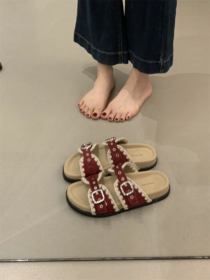 レトロ厚底ビルケンシュトック女性用スリッパ夏の新しいスリッポンミュール多用途アウトドアウェア滑り止めサンダル快適