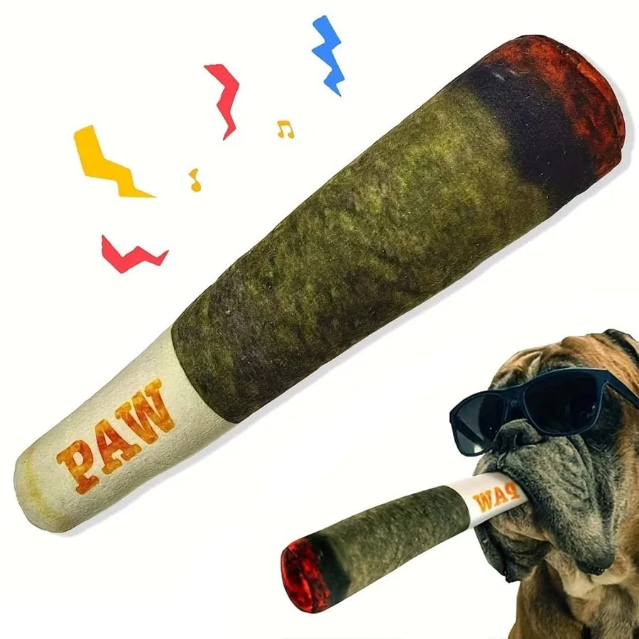Funny Interactive Cigar Design Plush Dog Toy Squeaky Chew Toy for Teeth Grinding