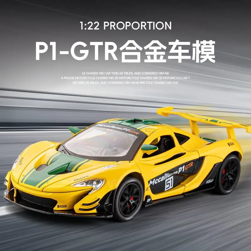 

1:22 Scale Alloy Car Model For McLaren P1 GTR Diecast Racing Car With Pull Back Sound Light Collectible Gift For Fans