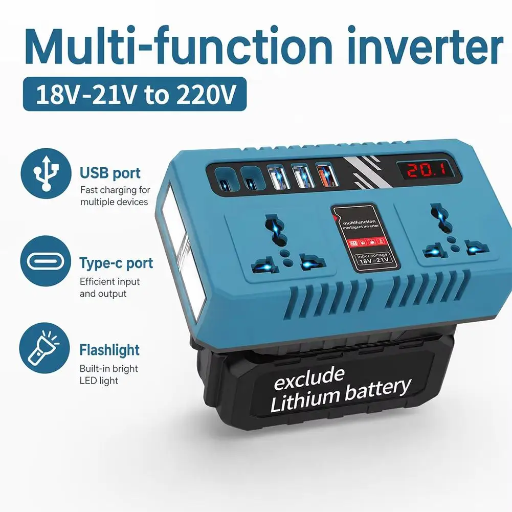 220V 120W Portable Inverter with USB Charging Port for Makita 18V Batteryr for Makita 18V Battery Power Inverter Conver