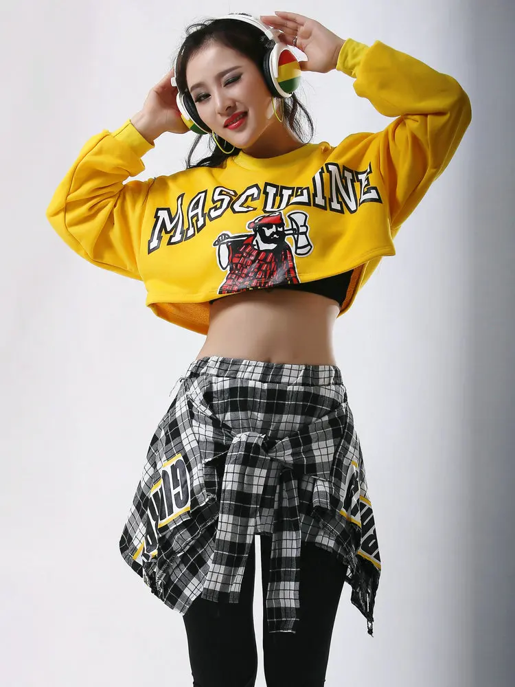 Sweet and Spicy Jazz Top Long-sleeved Short Versatile Jazz Dance Costume Navel-showing Hip-hop Dance Girl Group Performance