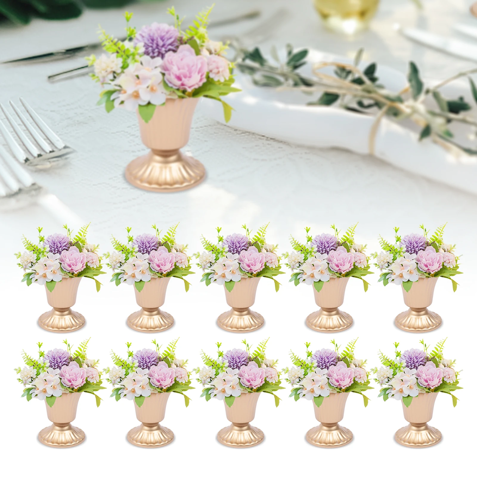10 piezas de oro 8,8 cm trompeta soporte de flores de boda mesa de banquete Base de flores decorativa florero pequeño