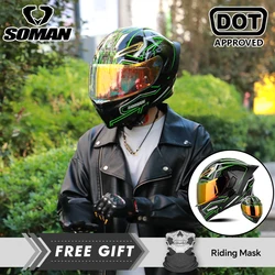 DOT Certification Motorcycle Full Face Helmet With Colorful Dual Lens Modular Helmets For Men Women Unisex Flip-Up Helmet