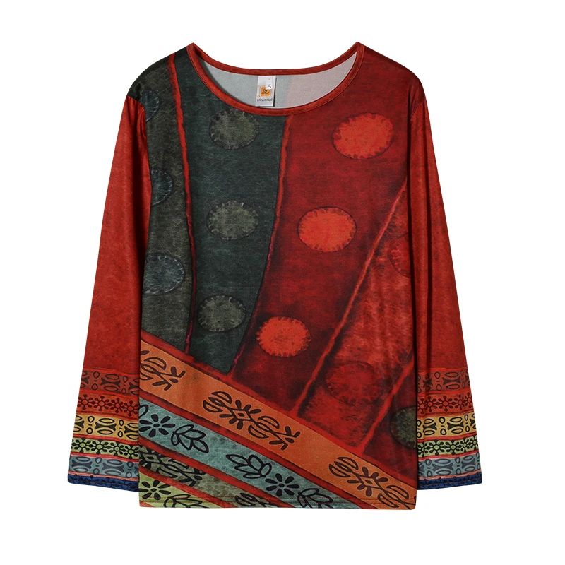 Damen Ethno-Stil Bedruckter Loser Langarm-Hoodie Übergroßes Mode-T-Shirt Europäisch-Amerikanischer Trend 2024 – Detail 11