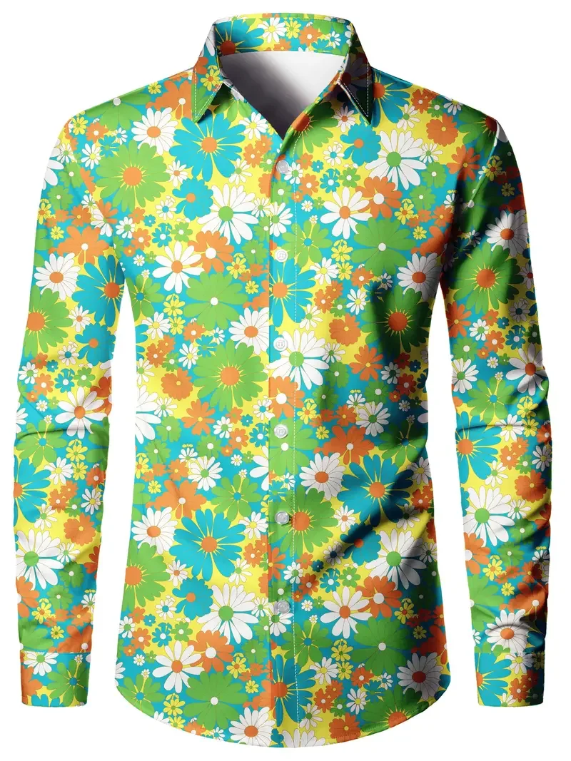 Bright Flower Pattern Men And Women Long Sleeve Shirt Beautiful Personality Outdoor Photos Out Of The Top Oversized Clothing