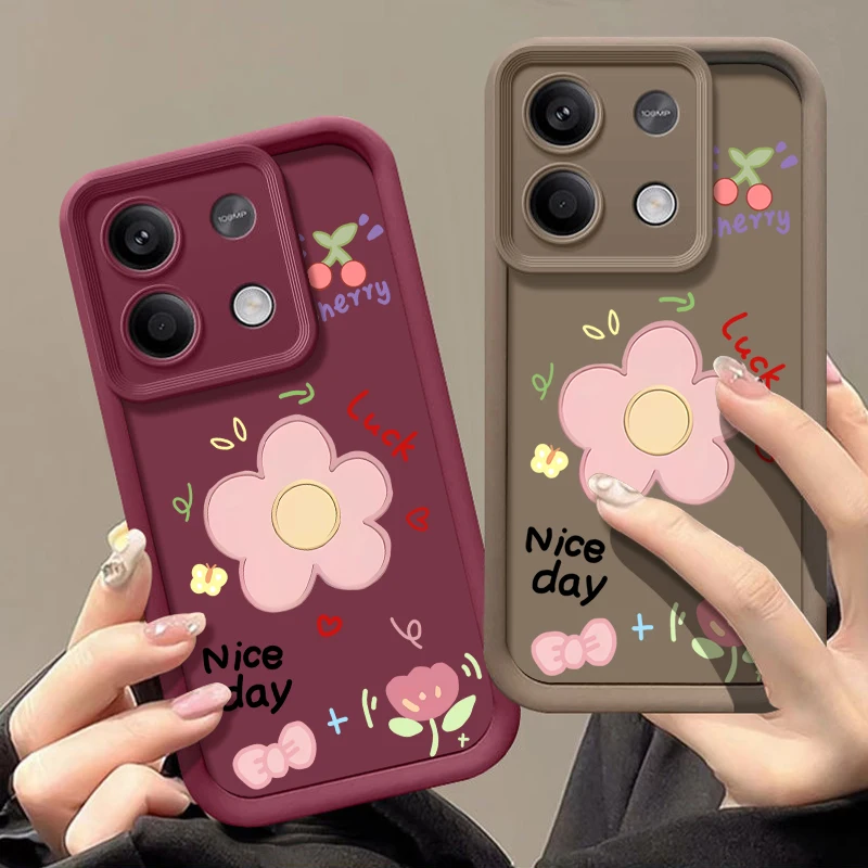 Lovely Cartoon Flower Case For Xiaomi Poco F6 X6 X5 13T 14T Pro Funda Redmi Note 13 14 12 11 Pro 5G Shockproof Silicone Cover