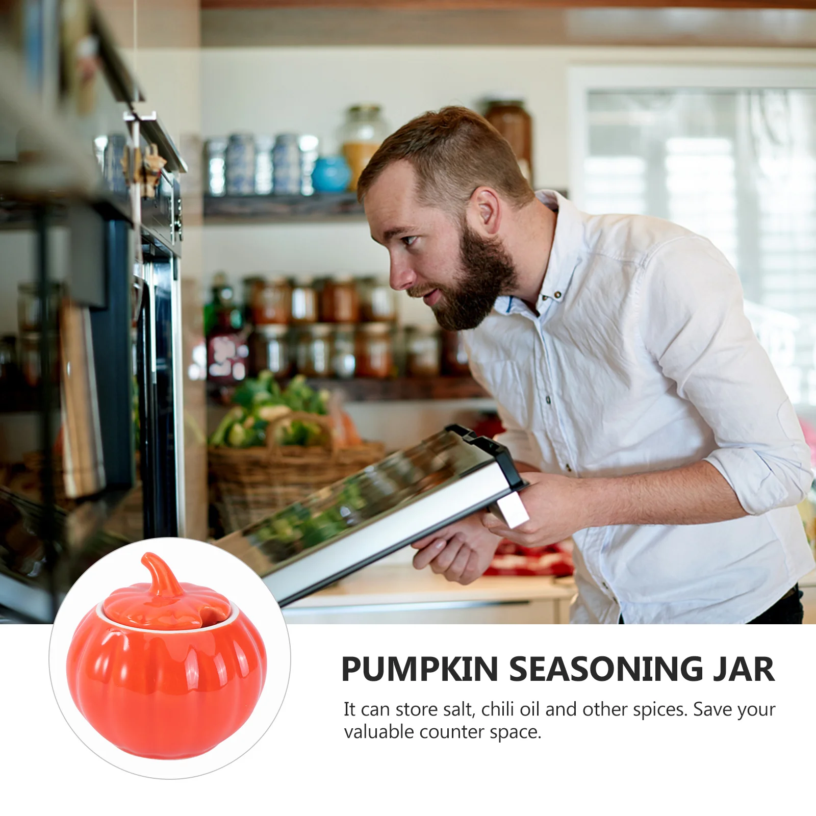 

1Set Ceramic Pumpkin Shape Spice Jar Salt Jar Chili Oil Bottle Small Size Kitchen Supplies with Spoon Spice Container